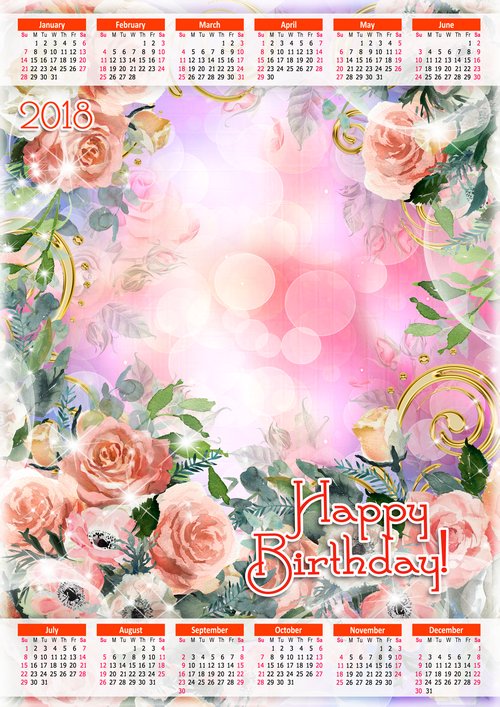 Festive Calendar Frame For 2018 Happy Birthday PSD PNG Download 