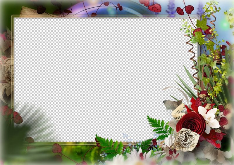 Flower photo frame PSD and PNG for horizontal photo, download