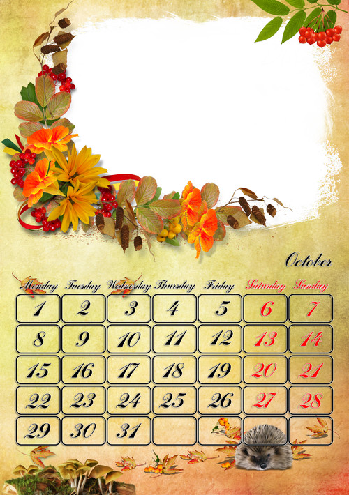 2018 Looseleaf Calendar for 12 months Seasons ( 14 PSD, layered