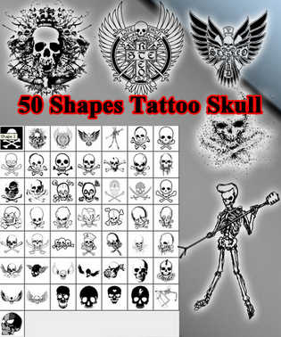 Тату череп, тату череп 50 форм, CSH для фотошопа, скачать