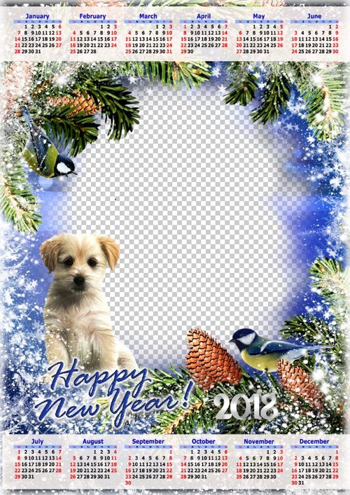 2018 New Year Calendar Frame PSD PNG Winter Evening Free Download 
