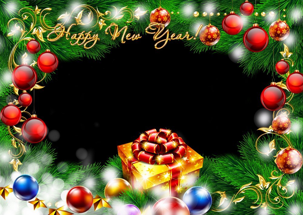 Holiday photo frame New Year FirTree and Red Gift, PSD, PNG, download