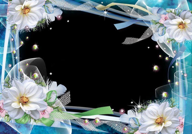 Blue Photo Frame Template Psd Png File With White Flowers Blue Photo Frame