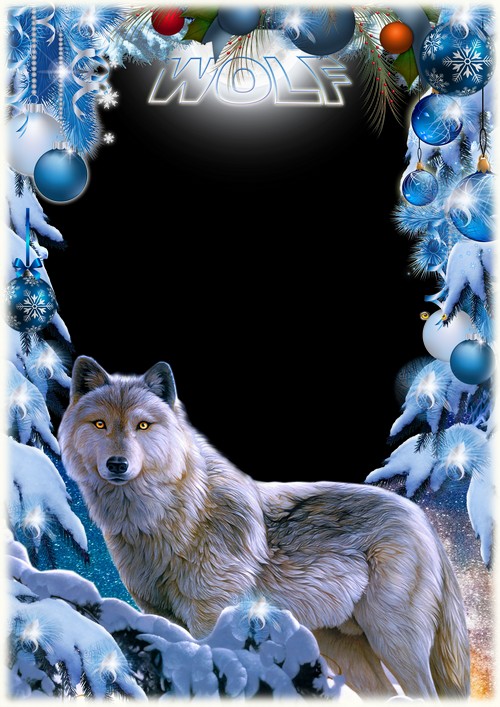 Christmas photo frame template WOLF PSD PNG download