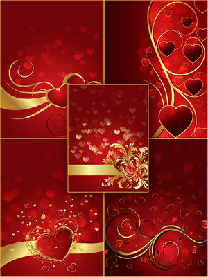 Gold with red hearts psd frame on Valentine's day