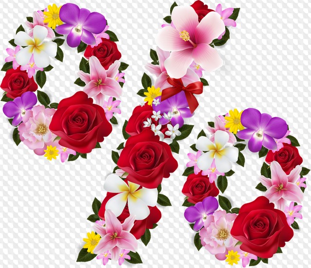 PSD, 12 PNG, Numbers flowers, images with transparent background