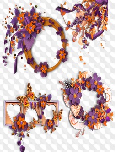 PSD, 4 PNG, Purple Flower Clusters, images with transparent background