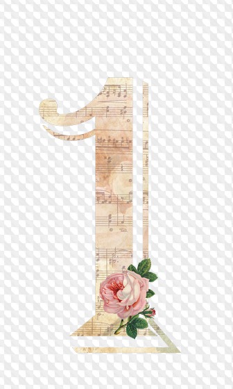 Números Notas musicales con rosa rosa, números con fondo transparente