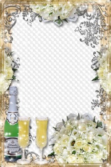 PSD, PNG, Wedding Photo frame Wedding Roses Champagne