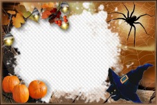 Halloween Frame for Photoshop with a black kitten - Autumn holiday