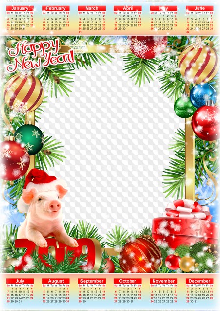 2019 Calendar, Happy New Year!. Calendar for Photoshop.