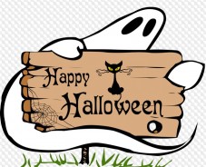 Ghost with sign Happy Halloween PNG, PSD