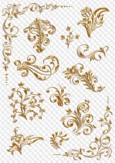 Gold curls on transparent background, png