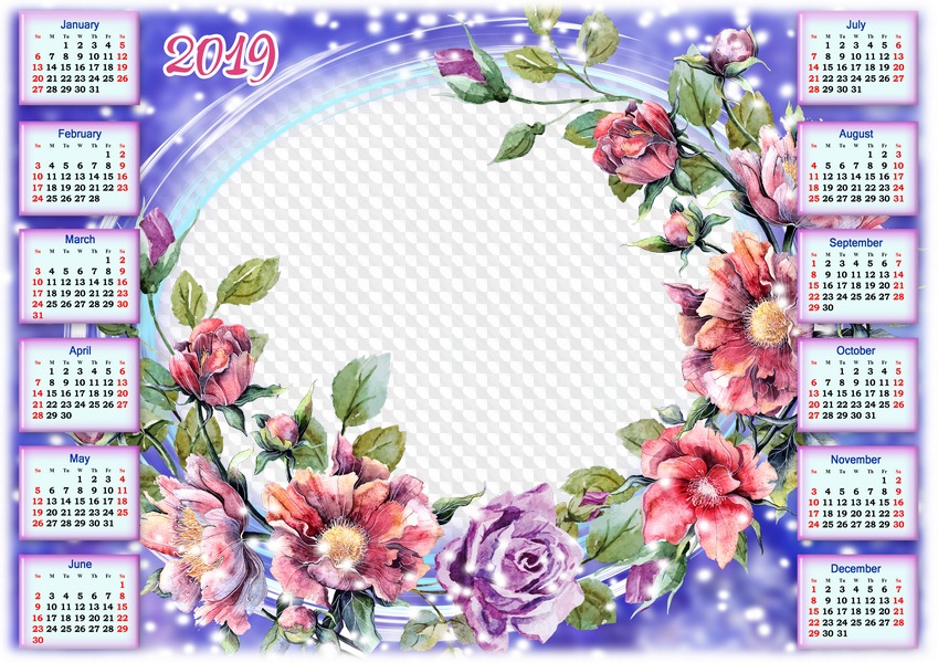 Spring, Calendar Photo Frame 2019, PSD, PNG. Calendar for Photoshop.