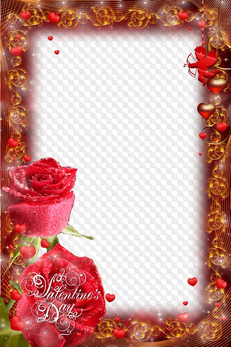 Valentines Day photo frame with red roses