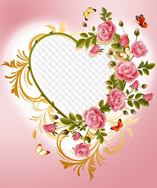 Valentine frame with rose bush