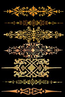 PSD, 10 PNG, Gold elements for Design on transparent background