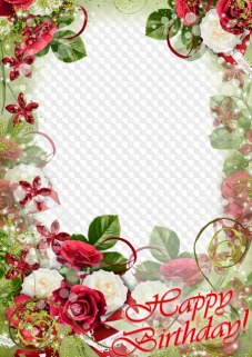 PSD, PNG, Bouquet white and red roses, Happy birthday, photo frame ...