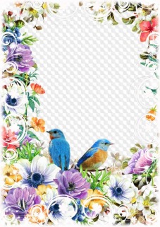 Flowers and birds, photo frame