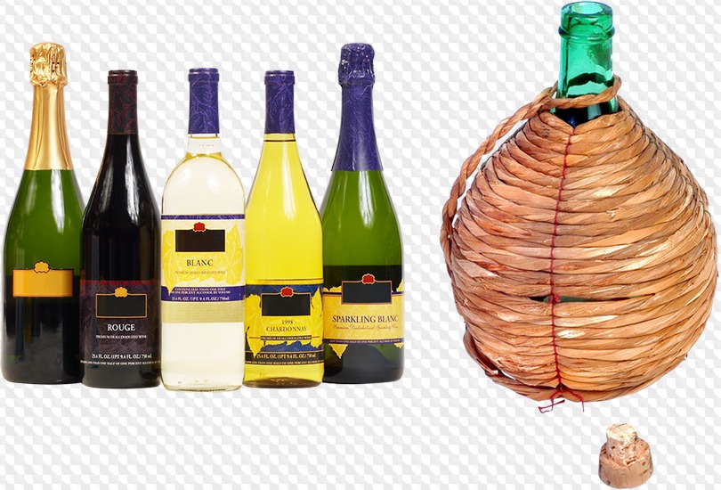 Бутылки вина, бокалы вина, psd & png