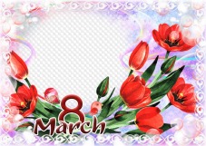 March 8, photo frame template, PNG, PSD