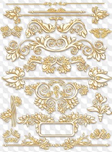 PSD, PNG Gold decorative ornaments on a transparent background