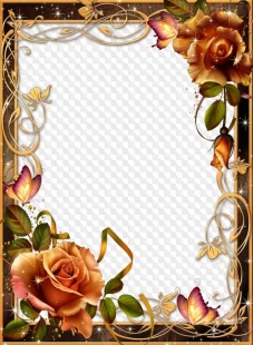 Frame for photo - Tea Rose and gold ornaments