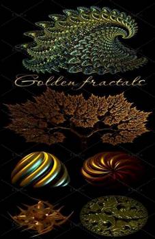 8 PSD, 8 PNG, Golden fractals on transparent background