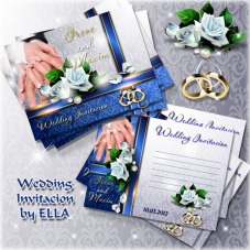 2 invitaciones originales de boda con rosas y anillos de boda.