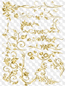 Updated: PSD, 16 PNG, Golden decorative curls on a transparent background for design