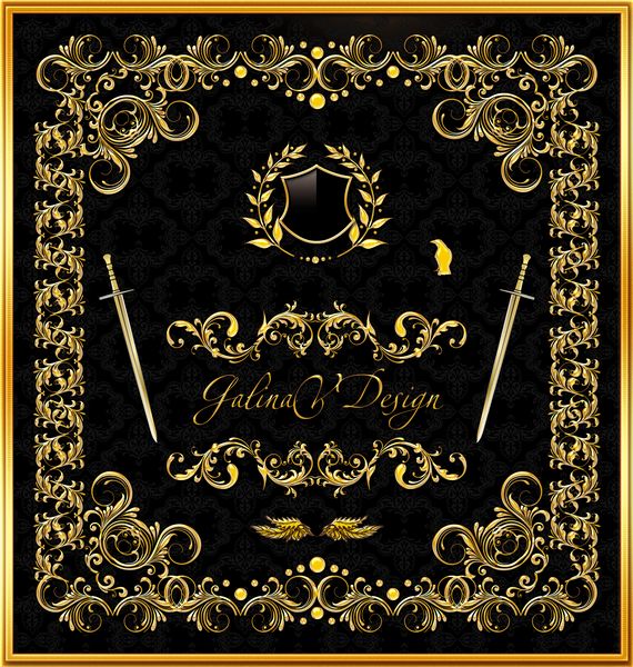 Schwarze Karte Mit Goldenen Heraldischen Elementen Psd Png Transparenter Rahmen Png Psd Multilayer Fotorahmen