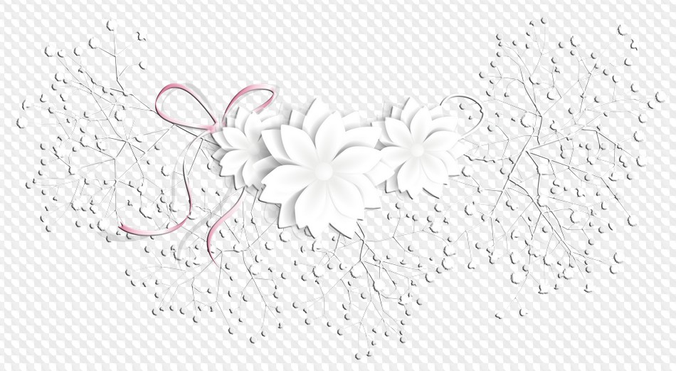 3 PSD, 9 PNG, White elements for design on transparent background