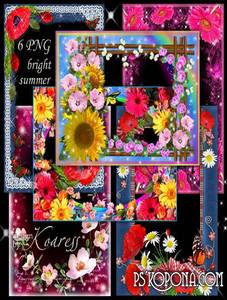 Set of floral frames for Photoshop, 6 PNG, Bright summer flowers