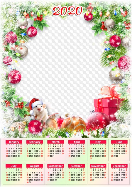 Calendrier 2023 Photoshop Psd, Png, Christmas Gifts, Christmas Decorations, White Rat In A Cap,  Calendar Frame 2020. Calendrier Pour Photoshop.