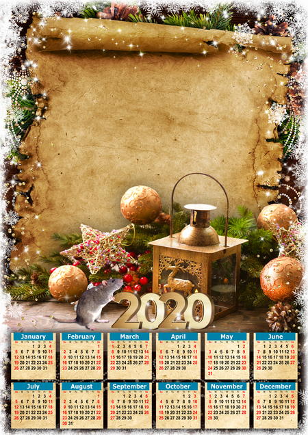 PSD Calendar 2020 Christmas Eve Romance Calendar For Photoshop 