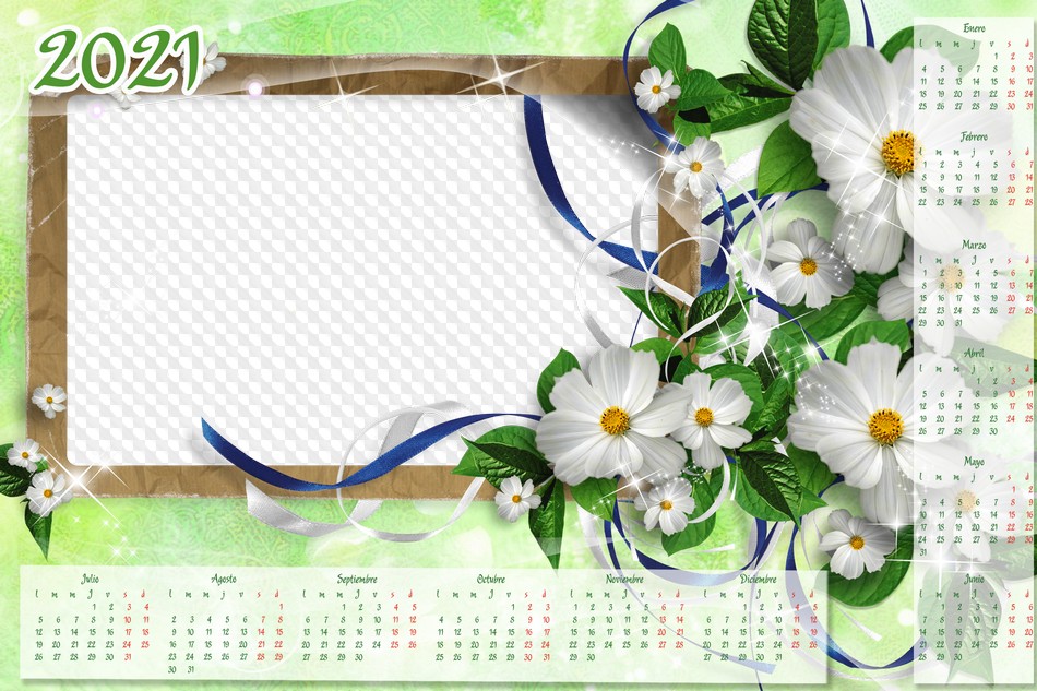 2021 Сalendar suavemente verde, PSD, PNG, marco de fotos ...