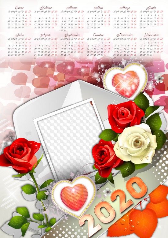 Calendario 2020 con corazones para imprimir