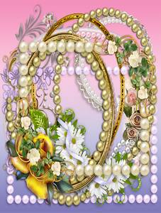 PSD, 8 PNG, Pearls and flowers, clipart frames with transparent background