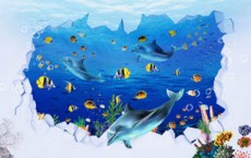 Underwater world, in the childrens room on the wall 3D background PSD ...