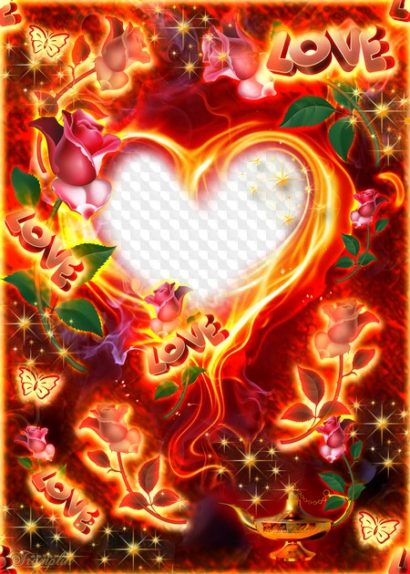 Heart Burning in Fire, Romantic Photo Frame