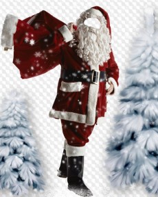 Santa Claus costume with a bag on the shoulder on a transparent background