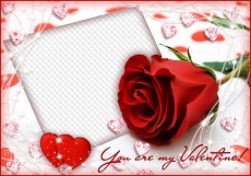 Gold with red hearts psd frame on Valentine's day