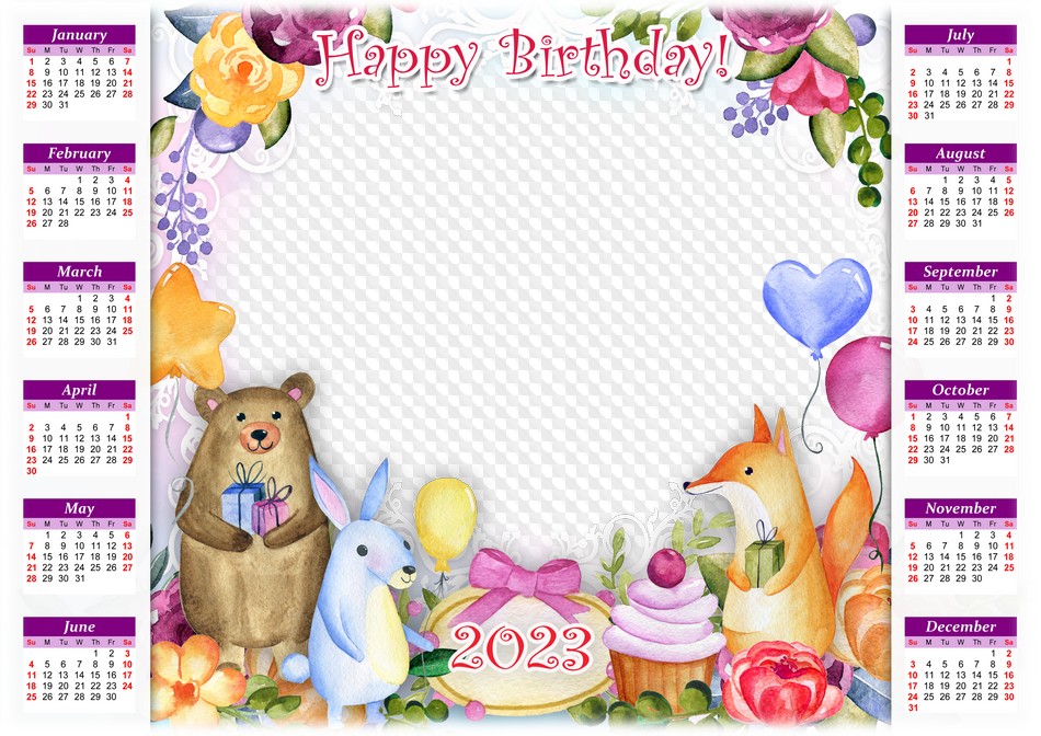 Happy Birthday! 2023 Calendar PSD, PNG.