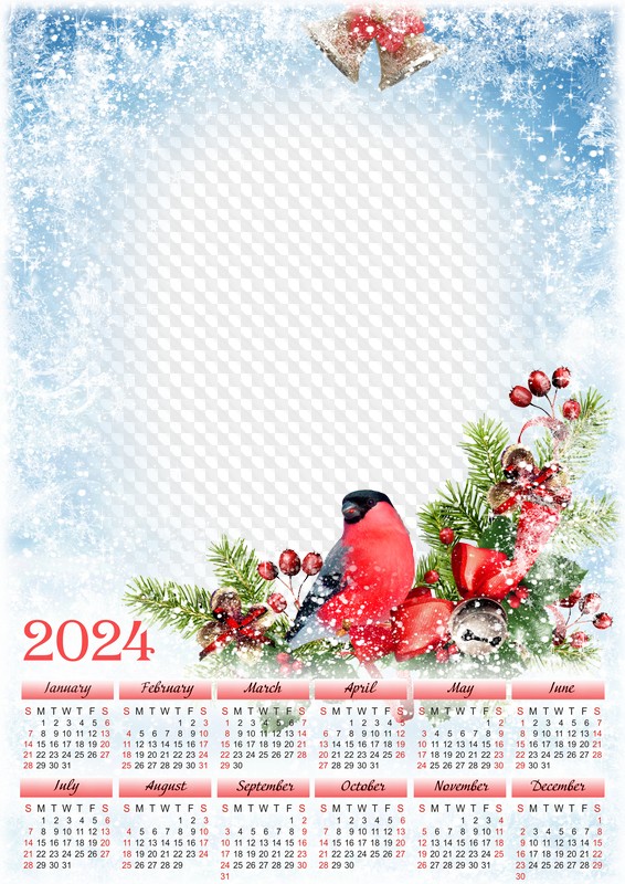 Calendar photo frame for 2024, Frosty, winter day.