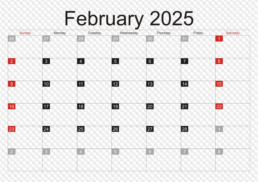 Calendar 2025 by month in PNG, JPG, CDR.