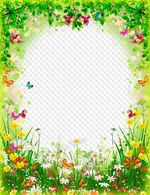 Springtime Photo Frames Spring flowers, photo frame in PNG and PSD.