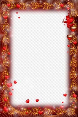 Gold with red hearts psd frame on Valentine's day