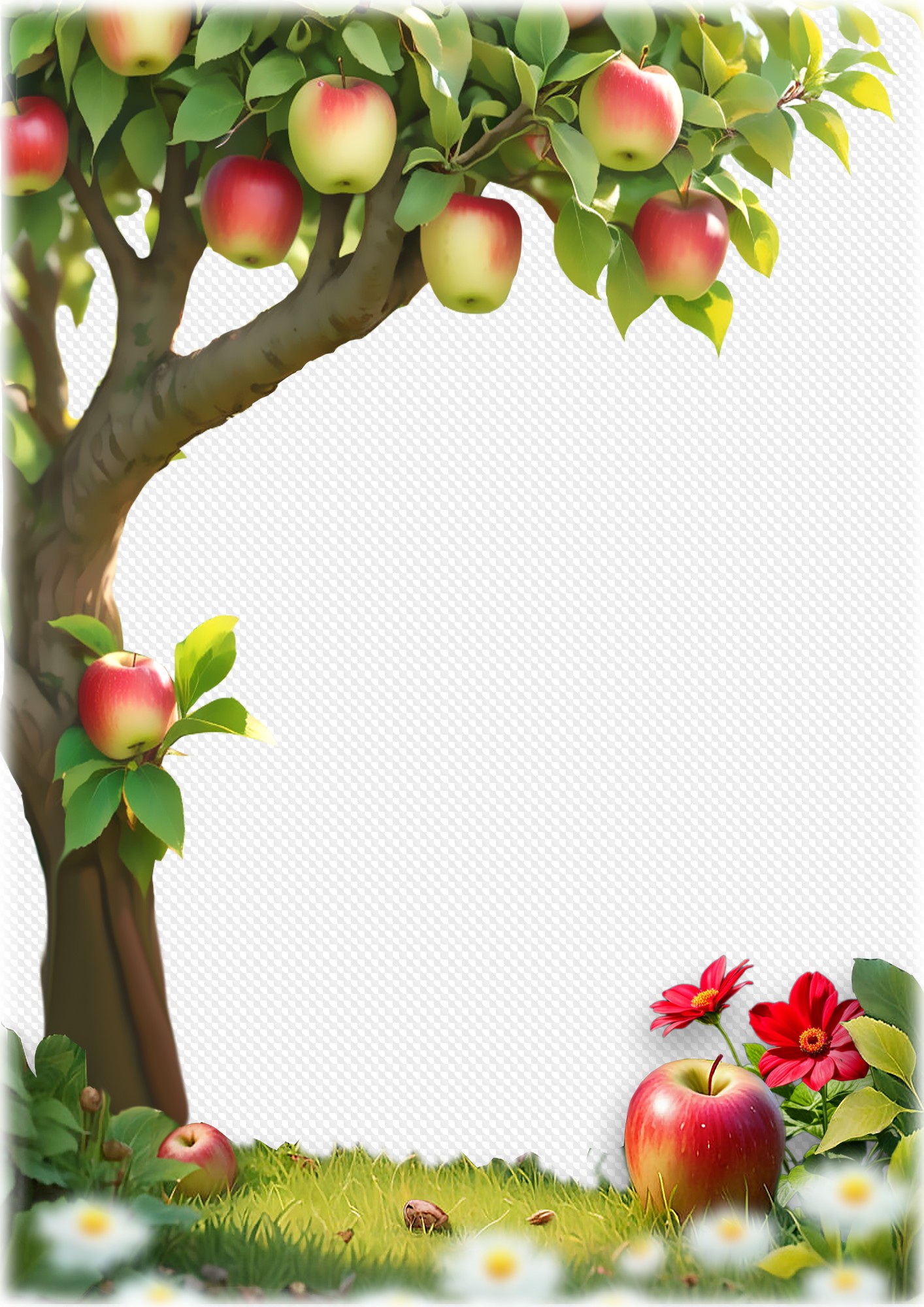 Apples on an apple tree photo frame for Photoshop